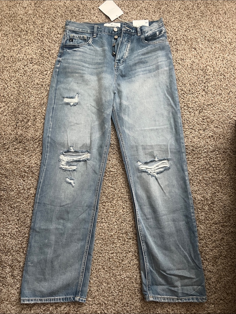 Kancan Light Wash Distressed Straight-Leg Jeans